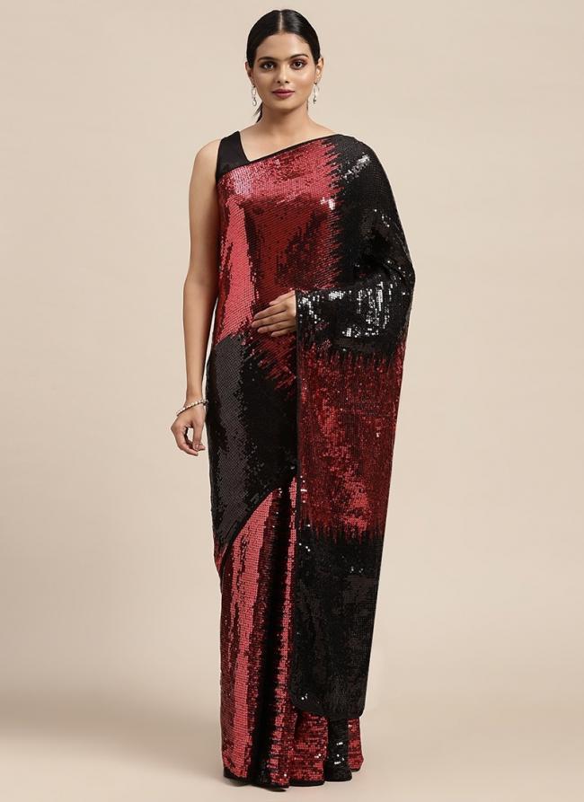 Georgette Red Party Wear Sequins Work Saree